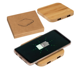 Bamboo Wireless Charger with 2 USB ports